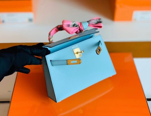 Hermes Mini Kelly Epsom 6u Light Blue Gold Hardware 19cm Full Handmade