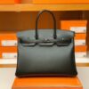Hermes Birkin box Leather ck89 so-black Black Buckle Silver Hardware 35cm Full Handmade