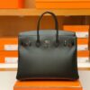 Hermes Birkin box Leather ck89 so-black Black Buckle Silver Hardware 35cm Full Handmade