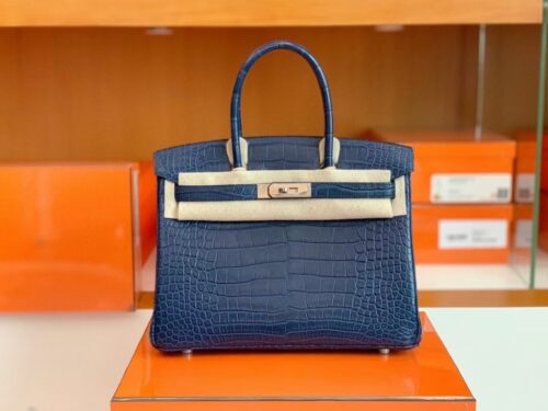 Hermes Birkin Matte Alligator crocodile 7L Gem Blue Silver Hardware 30cm Full Handmade