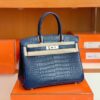 Hermes Birkin Matte Alligator crocodile 7L Gem Blue Silver Hardware 30cm Full Handmade