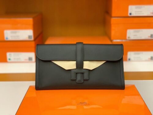 Hermes Jige Wallet Swift ck89 Black 31cm Full Handmade