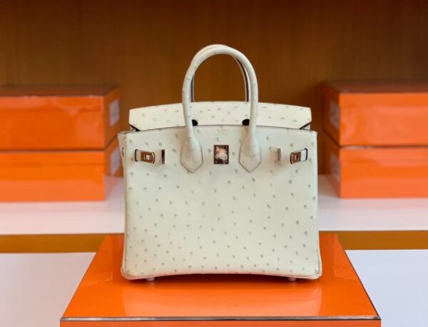mmexport1688808584568-1024x781-1 Hermes Birkin Ostrich 3C Wool white Rose Gold Hardware 25cm Full Handmade