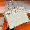 Hermes Birkin Ostrich 3C Wool white Rose Gold Hardware 25cm Full Handmade