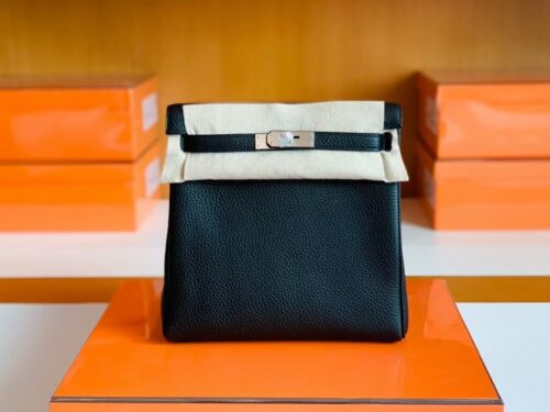 Hermes Kelly ado TC Leather Black Silver Hardware 22cm Full Handmade