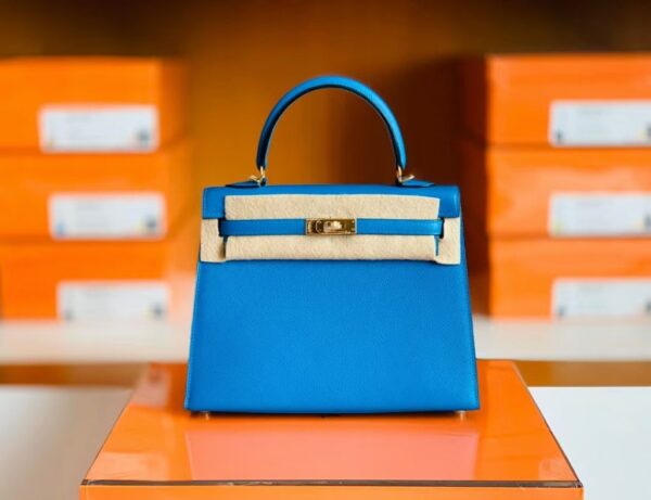 Hermes Kelly Epsom Izmir blue Gold Hardware 25cm Full Handmade