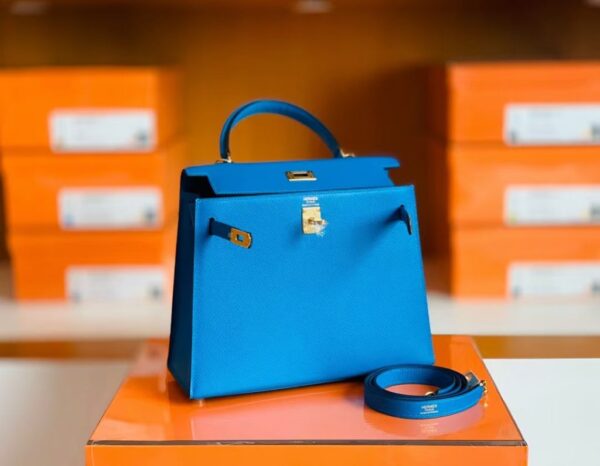 Hermes Kelly Epsom Izmir blue Gold Hardware 25cm Full Handmade