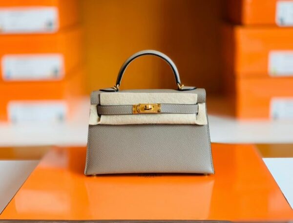 Hermes Mini Kelly Epsom M8 asphalt grey Gold Hardware 19cm Full Handmade