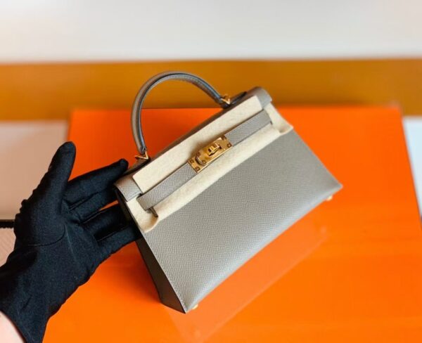 Hermes Mini Kelly Epsom M8 asphalt grey Gold Hardware 19cm Full Handmade