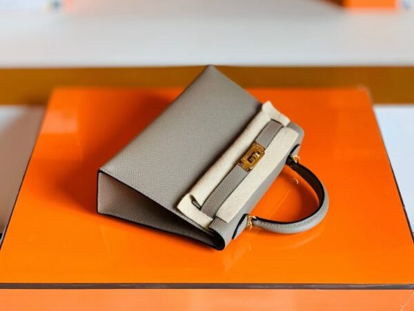 Hermes Mini Kelly Epsom M8 asphalt grey Gold Hardware 19cm Full Handmade