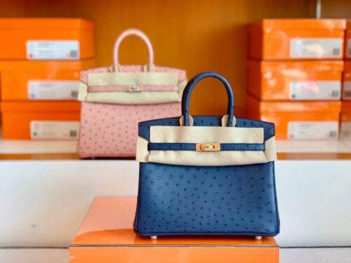 Hermes Birkin Ostrich Royal blue Gold Hardware 25cm Full Handmade