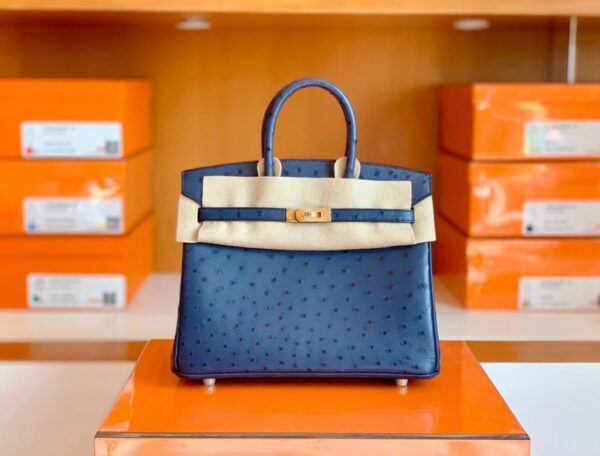 mmexport1690709664066-1024x779-1 Hermes Birkin Ostrich Royal blue Gold Hardware 25cm Full Handmade
