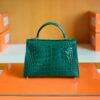 Hermes Mini Kelly sellier shiny alligator crocodile 6Q jade green Gold Hardware 19cm Full Handmade
