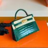 Hermes Mini Kelly sellier shiny alligator crocodile 6Q jade green Gold Hardware 19cm Full Handmade