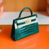 Hermes Mini Kelly sellier shiny alligator crocodile 6Q jade green Gold Hardware 19cm Full Handmade