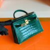 Hermes Mini Kelly sellier shiny alligator crocodile 6Q jade green Gold Hardware 19cm Full Handmade