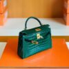Hermes Mini Kelly sellier shiny alligator crocodile 6Q jade green Gold Hardware 19cm Full Handmade