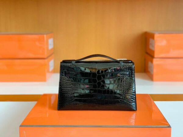 mmexport1690709858488-1024x768-1 Hermes Mini Kelly pochette shiny alligator crocodile ck89 Black Silver Hardware 22cm Full Handmade