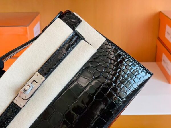 mmexport1690709859703-1024x768-1 Hermes Mini Kelly pochette shiny alligator crocodile ck89 Black Silver Hardware 22cm Full Handmade