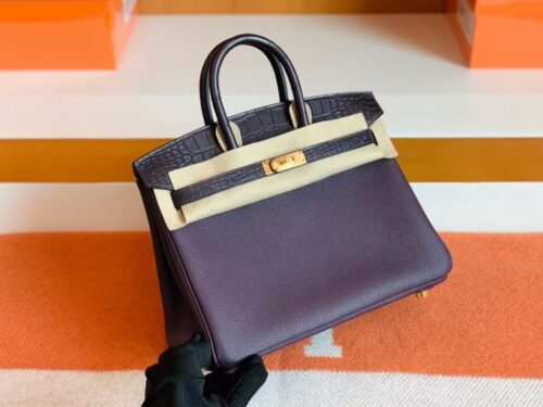 Hermes Birkin Touch Togo & Matte crocodile Grape purple Gold Hardware 25cm Full Handmade