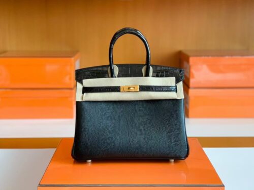 Hermes Birkin Touch Chevre & Matte Alligator crocodile Ck89 Black Gold Hardware 25cm Full Handmade