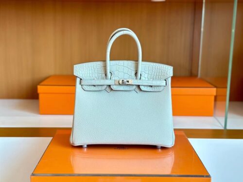 Hermes Birkin Touch Togo & Matte crocodile ck8L Ice White Silver Hardware 25cm Full Handmade