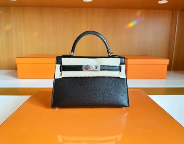 mmexport1690710649305-1024x804-1 Hermes Mini Kelly chèvre ck89 Black Silver Hardware 19cm Full Handmade