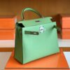 Hermès kelly Epsom 3i Avocado green Silver Hardware 28cm Full Handmade