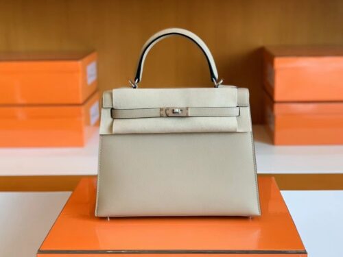 Hermès kelly Epsom s2 Light Grey Silver Hardware 25cm Full Handmade