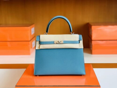 Hermès kelly Epsom ck75 Denim blue Silver Hardware 25cm Full Handmade