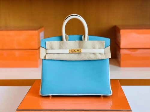 Hermès Birkin Epsom Candy Blue & Pure White Silver Hardware 25cm Full Handmade