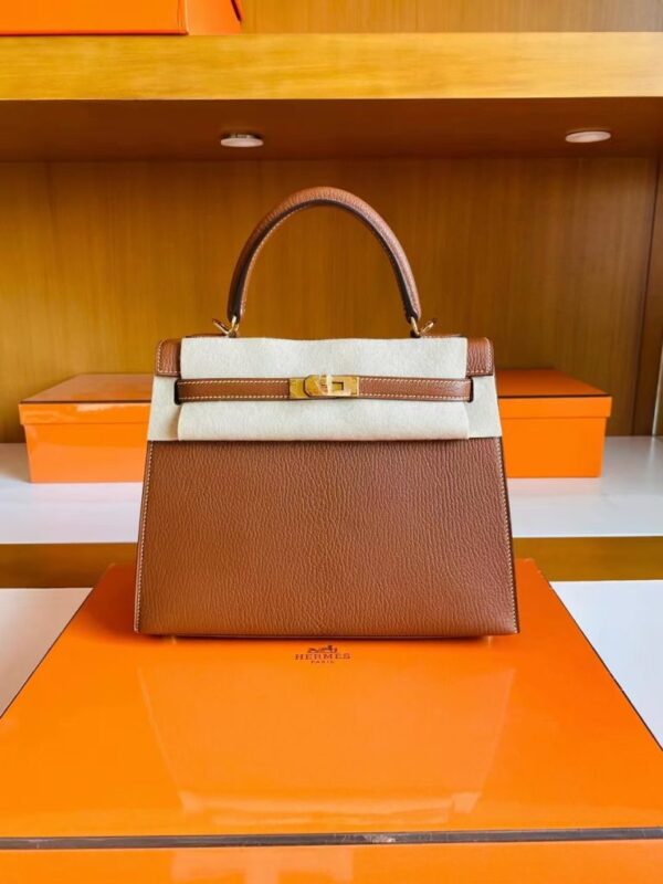 mmexport1691741485597-768x1024-1 Hermès Kelly rare wild Chevre Golden Brown Gold Hardware 25cm Full Handmade