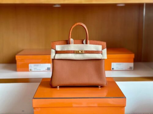 Hermès Birkin Touch togo & Matte crocodile CK37 Golden Brown Gold Hardware 25cm Full Handmade