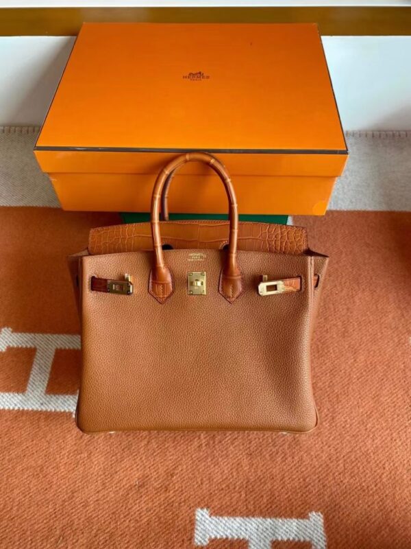 Hermès Birkin Touch togo & Matte crocodile CK37 Golden Brown Gold Hardware 25cm Full Handmade