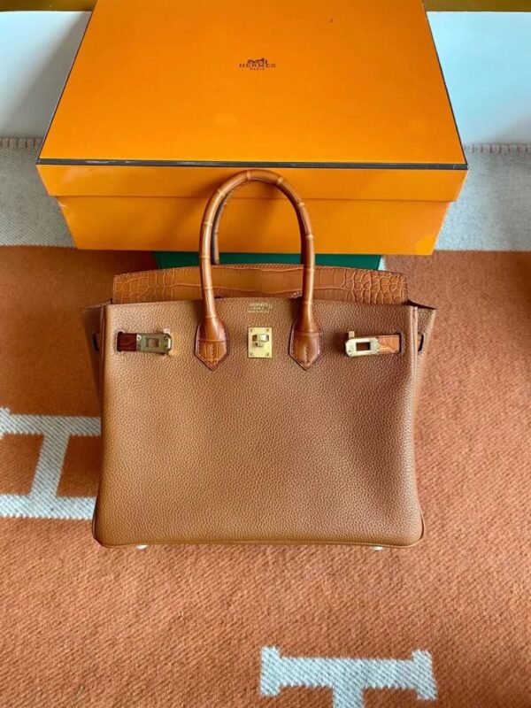 Hermès Birkin Touch togo & Matte crocodile CK37 Golden Brown Gold Hardware 25cm Full Handmade