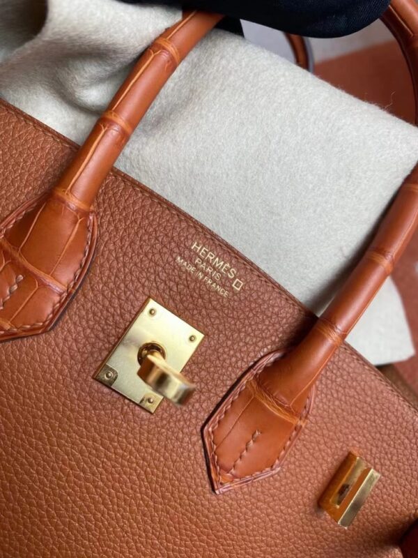 Hermès Birkin Touch togo & Matte crocodile CK37 Golden Brown Gold Hardware 25cm Full Handmade