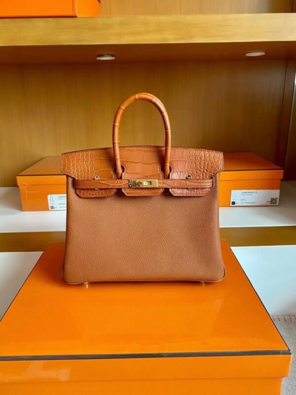 Hermès Birkin Touch togo & Matte crocodile CK37 Golden Brown Gold Hardware 25cm Full Handmade