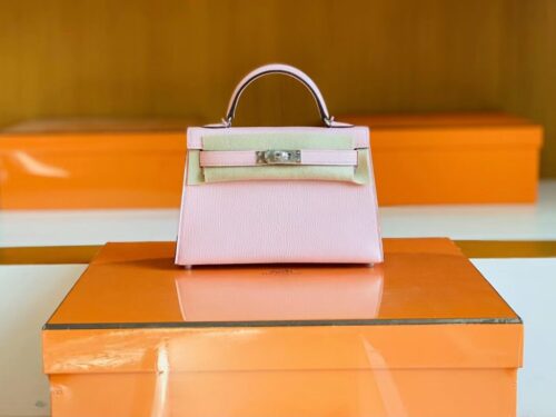 Hermès mini Kelly Sellier Chevre 3q rose sakura pink Silver Hardware 19cm Full Handmade