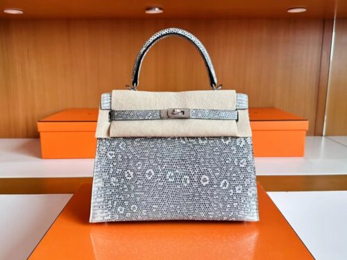Hermès Kelly Lizard Natural colour Silver Hardware 25cm Full Handmade