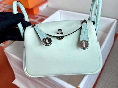 Hermès mini Lindy Touch Swift & Alligator crocodile OS Light Green Silver Hardware 19cm Full Handmade