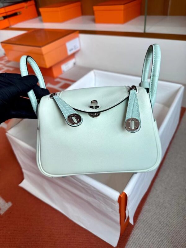 Hermès mini Lindy Touch Swift & Alligator crocodile OS Light Green Silver Hardware 19cm Full Handmade
