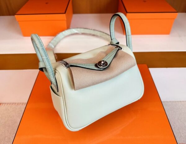 Hermès mini Lindy Touch Swift & Alligator crocodile OS Light Green Silver Hardware 19cm Full Handmade