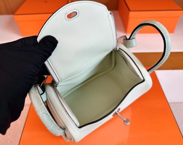 Hermès mini Lindy Touch Swift & Alligator crocodile OS Light Green Silver Hardware 19cm Full Handmade