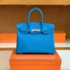 Hermès Birkin Swift OF Florida blue Silver Hardware 30cm Full Handmade