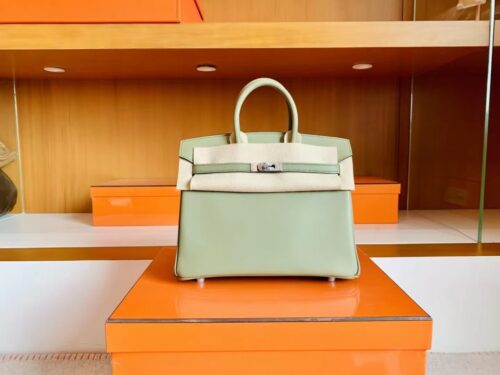 Hermès Birkin Swift q1 Sage green Silver Hardware 25cm Full Handmade