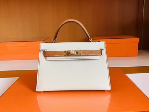Hermès Mini kelly Sellier Epsom Creamy White & Golden Brown Gold Hardware 19cm Full Handmade