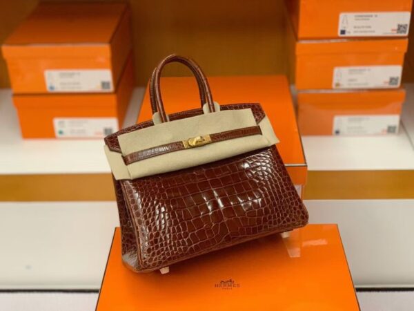 mmexport16925285147541-1024x768-1 Hermès Birkin shiny alligator crocodile Brown Gold Hardware 25cm Full Handmade