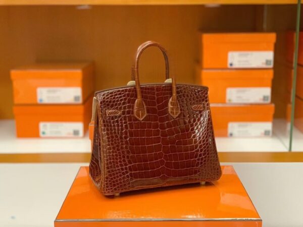mmexport16925285182111-1024x768-1 Hermès Birkin shiny alligator crocodile Brown Gold Hardware 25cm Full Handmade