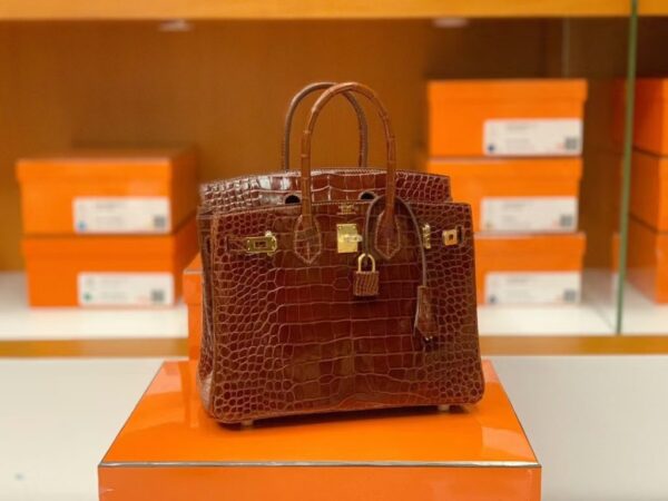 mmexport16925285198131-1024x768-1 Hermès Birkin shiny alligator crocodile Brown Gold Hardware 25cm Full Handmade