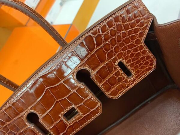 mmexport16925285248421-1024x768-1 Hermès Birkin shiny alligator crocodile Brown Gold Hardware 25cm Full Handmade